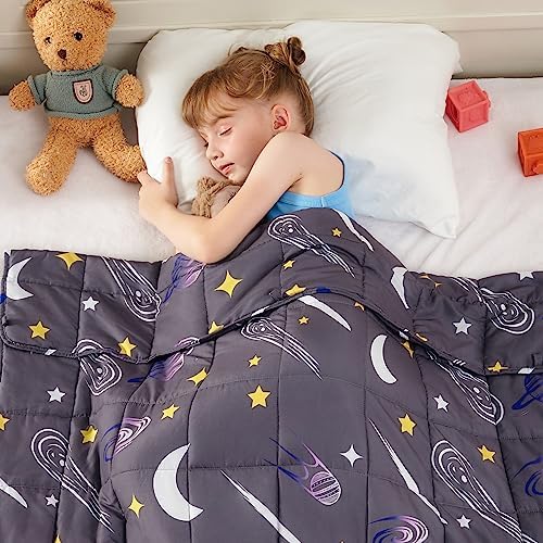 yescool Weighted Blanket 10 Pounds Cooling Weighted Blanket, Star Galaxy Moon Heavy Blanket for Sleeping, Washable Weighted Throw Blanket for 80-110lbs, 40"x60"