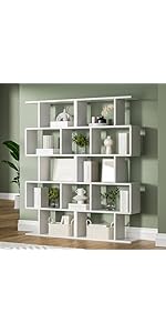 DIYART White 5-Tier Geometric Bookcase, S-Shaped Modern Bookshelf Set of 2, 62.6&#34; Tall Room Divid...