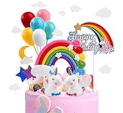 OSDUE Einhorn Tortendeko Geburtstag, Kuchendeko, Macaron Kuchen Deko, Happy Birthday, Topper Einhorn, Regenbogen, Wolke, Ba…