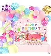 Candy Birthday Party Decorations, 76 PCS Sweet Candyland Balloon Garland Set for Party Include Ca...