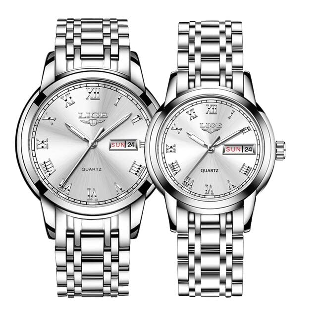 Quartz Watch Couple Watch for Lovers Quartz Wristwatch Fashion Business Men Watch for Women Watch Stainless Steel White Gold Pair Hour