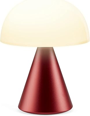 Lexon Mina L Mushroom Lamp - 9 LED Color Table Lamp for Bedrooms, Living Room & Office - Cordless, Rechargeable with 24h Light & Dimmer, Aluminum, Large - Dark Red