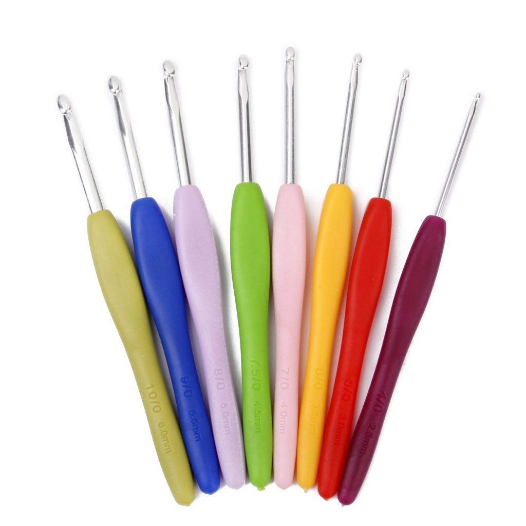 RKPM 8 Pcs Crochet Hooks Set Ergonomic Soft Handle Needles Knit Weave Craft Yarn Different Size Multi Colour