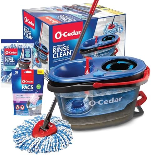 O-Cedar EasyWring RinseClean Microfiber Spin Mop & Bucket Floor Cleaning System with 1 Extra Refill with Lavender Pac (Variety Pack)