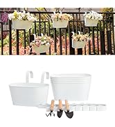 pansparade 5 Pack Metal Hanging Flower Pots for Railing Fence，Outdoor Balcony Rail Planter with G...