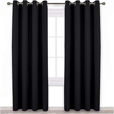 NICETOWN Black Blackout Curtains for Bedroom 84 inches Long - Light Reducing Thermal Insulated Solid Grommet Curtains/Panels/Drapes for Living Room (Set of 2, W52 x L84)