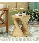 Lightweight Concrete Outdoor Side Table,Twist Shape Outdoor End Table, Wood-Like Texture Modern S...