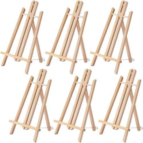 PLAZOTTA 6 Pack 16" Art Easel Stand, Wooden Tabletop Display Easel, Portable A-Frame Display Stand for Artist, Students, Adults, Kids Painting