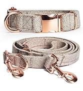 BARKLESS Dog Collar and Leash Set, Durable Cotton Collar with Metal Buckle and Multifunctional Le...