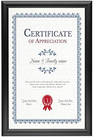 SnapeZo Black Document Notice Frame 11x17 Inch, 1" Narrow Profile, Front-Loading Snap Frame, Wall Mounted, Professional Series