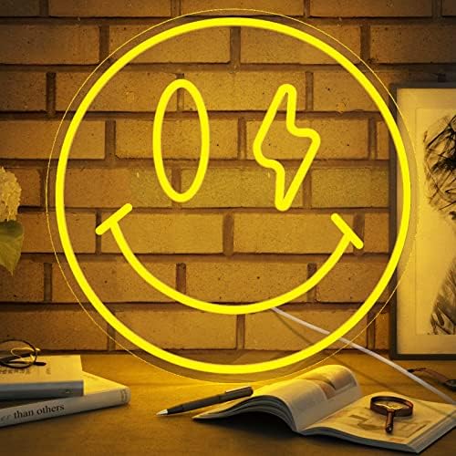 NEONIP Smiley Face Neon Sign, LED Neon Light for Wall Decor, USB Powered Light Up Signs, Yellow Neon Smiley Face Sign for Kids, Bedroom, Party, Bar, Wedding Decoration Gifts, 13.8 inches