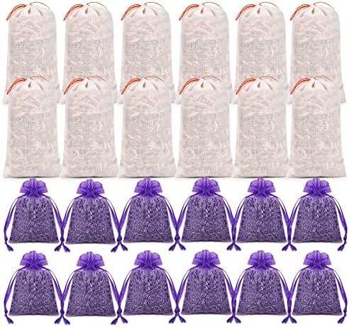 Homode Lavender Sachet Bags and Cedar Sachets, Pack of 24 Lavender Sachets and Cedar Chips for Drawers and Closets, Dried Lavender Cedar Closet Scent Freshener