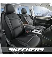 Skechers Memory Foam Car Seat Covers, Leather & Mesh Thick Car Seat Protection, Black Front Seat...