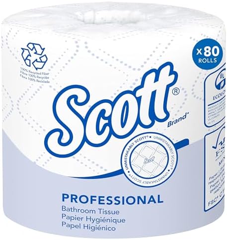 Scott® Professional 100% Recycled Fiber Standard Roll Bulk Toilet Paper (13217), 2-Ply, Elevated Design, White, Individually wrapped rolls (473 Sheets/Roll, 80 Rolls/Case, 37,840 Sheets/Case)