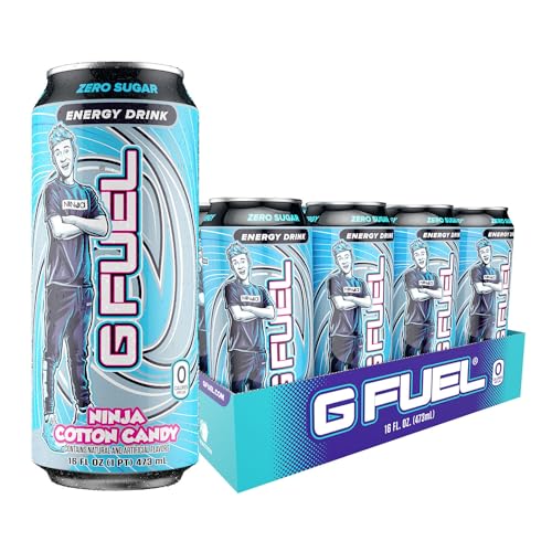 G Fuel Ninja Energy Drink, Sugar Free, Healthy Drinks, Zero Calorie, 140 mg Caffeine per Carbonated Can, Cotton Candy Flavor, Focus Amino, Vitamin + Antioxidants Blend - 12 Pack