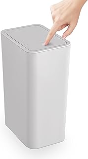 TrashAid Bathroom Trash Can with Lid, 2.6 Gallon / 10 Liter Small Garbage Can with Press Top Lid, Plastic Wastebasket with...