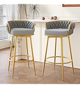 Swivel Bar Stools Set of 2,Velvet Counter Height Bar Chairs,Modern Bar Height Stools with Metal L...