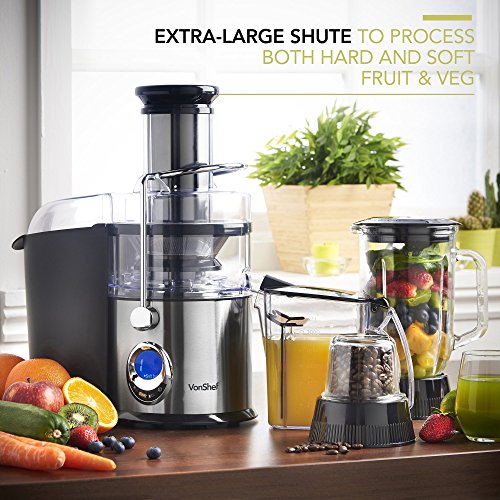 VonShef 3-in-1 Digital Whole Fruit Juicer, Blender & Grinder, 800W - 5 Speeds + Pulse Function