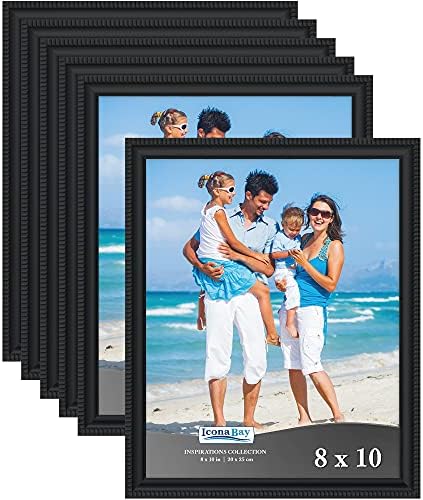 Icona Bay 8x10 (20x25 cm) Picture Frames (Black, 6 Pack), Beautifully Detailed Molding, Contemporary Picture Frame Set, Wall Mount or Table Top, Inspirations Collection