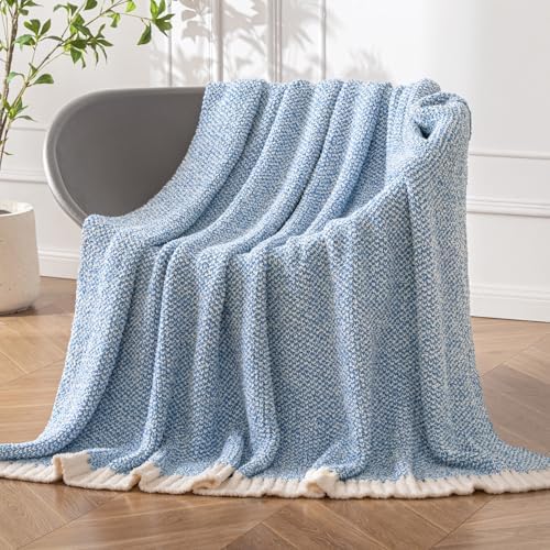 MIULEE Super Soft Throw Blanket for Couch, Blue Cozy Fluffy Warm Blankets Lightweight Knit Throw Blankets for Sofa, Bed, Chair, Living Room, Camping, Picnic, 50 x 60 inch