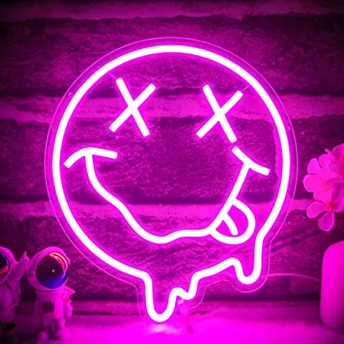 Melting Smile Face Neon Sign Melted Smile Neon Signs LED Sign for Wall Decor Dimmable Neon Smile Face Light Signs for Bedroom Kids Room Party Pink Wall Art Decor USB Powered Holiday Gift