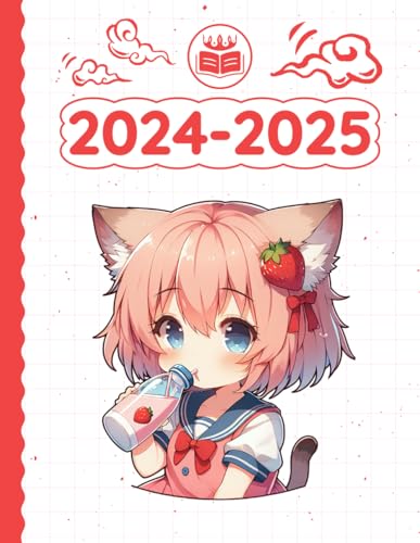 2024 2025 Anime Planner Kawaii Chibi Neko Cat Girl Strawberry Milk: Weekly and Monthly with Calendar (12 Month, Goals, Water & Sleep Tracker...) ... for Japanese Anime Lovers in School & Work