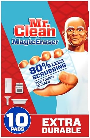 Mr. Clean Magic Eraser, Extra Durable, Multi Purpose Cleaner, Shoe, Bathroom, Shower, and Car Window and Windshield Cleaner, Cleaning Pads, 10 Count