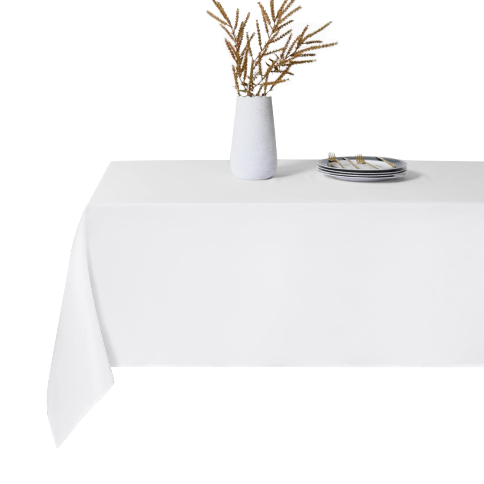 Rectangle Tablecloth,90 * 132inch Stain and Wrinkle Resistant Polyester Table Cloth,Decorative Fabric Table Cover for Kitchen,Dinning,Party,Wedding Rectangular(White)