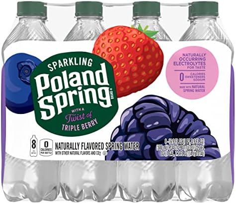 Poland Spring Brand Natural Spring Water, Triple Berry, 16.9-Ounce Plastic Bottle (Pack of 8)