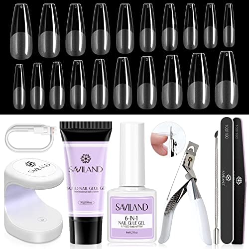 Saviland Gel x Nail Kit: 30ml Solid Gel X Nail Glue with LED U V Light Nail Glue Gel Long Lasting Nail Glue for Press Nail Tips Quick Nail Extension Nail Accessory Stater Kit Salon Home