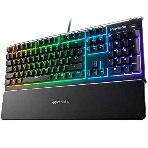 SteelSeries Apex 3 RGB Gaming Keyboard – 10-Zone RGB Illumination – IP32 Water Resistant – Premium Magnetic Wrist Rest (Whisper Quiet Gaming Switch)