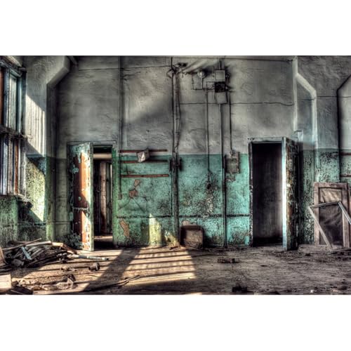 YongFoto 5x3ft Abandoned Places Backdrop for Photography Broken Paint Wall Factory Door Buildings Interior Background for Old Time Theme Photo Retro Age Studio Shoot Vinyl Props