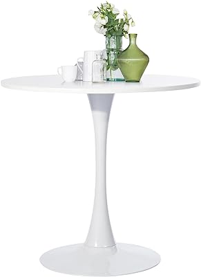 FurnitureR 31.5" Mid-Century Round Dining Table for 2-4 People with Pedestal Base for Home Office Living Room Kitchen Leisure, 31.5 inches, White