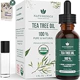 Naturenics Tea Tree Essential Oil | 100% USDA Organic Melaleuca Alternifolia Therapeutic Grade | Natures Solution For Acne, Lice, Toenail Fungus, Hair, Face,Skin Problems | Roll On & eBook - 1 Fl Oz