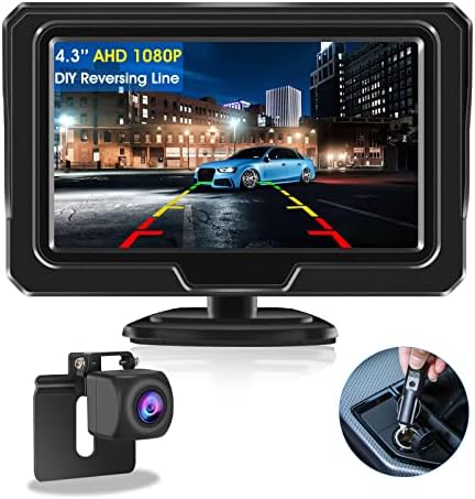 【2024 Upgrade】Reversing Camera Kit AHD 1080P Reverse Camera Kit Rear View Camera with 4.3'' LCD Monitor Reverse Camera for Van,Car,Truck,Pickup,SUV Waterproof Night Vision DIY Parking Guide Lines