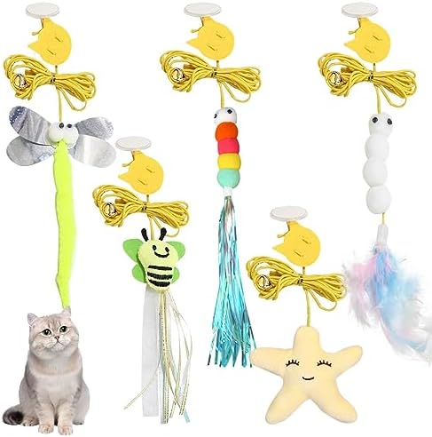 Ainvhh 5 PCS Interactive Cat Feather Toys, Hanging Door Cat Toy Retractable Cat Teaser Toys Indoor Feather Kitten Fun Mental Physical Exercise Kitten Toys