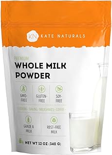 Kate Naturals Dry Whole Milk Powder for Baking and Coffee (12oz) Dried Powdered Milk for Adults. RBST-Free. Substitute For...