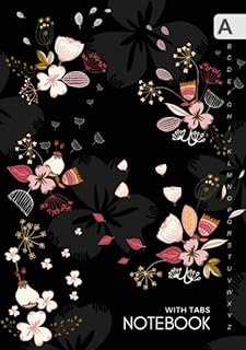 Notebook with Tabs: A5 Lined-Journal Organizer Medium with Alphabetical Tabs Printed | Cute Flying Flower Design Black