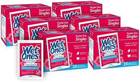 Wet Ones Antibacterial Hand Wipes Singles, Fresh Scent Wipes | Individual Wipes, Antibacterial Wipes, Hand Wipes Individually Wrapped | 24 ct. (6 pack)