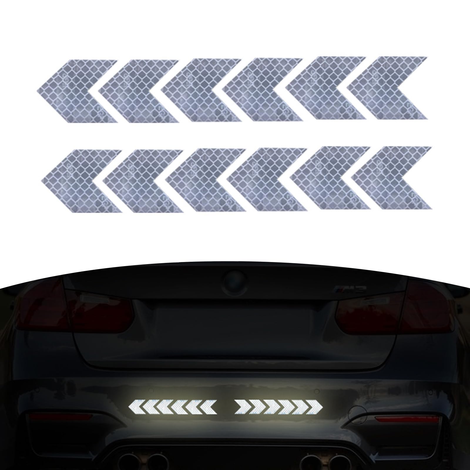 12 PCS Reflective Arrow Decals, Body Scratch Decoration, Night Safety Warning Sign, Fit for Car SUV Truck Motorcycle (White)