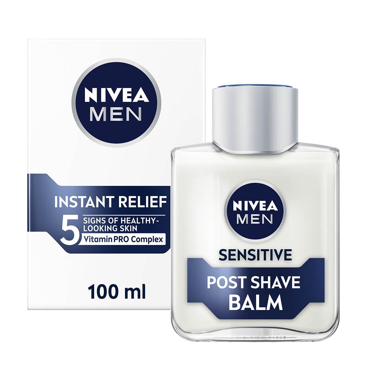 NIVEA MEN Sensitive Post Shave Balm (100ml), 0% Alcohol with Chamomile and Vitamin E, Relieves Skin from 5 Signs of Irritation, Men's Skin Care and Shaving Essentials