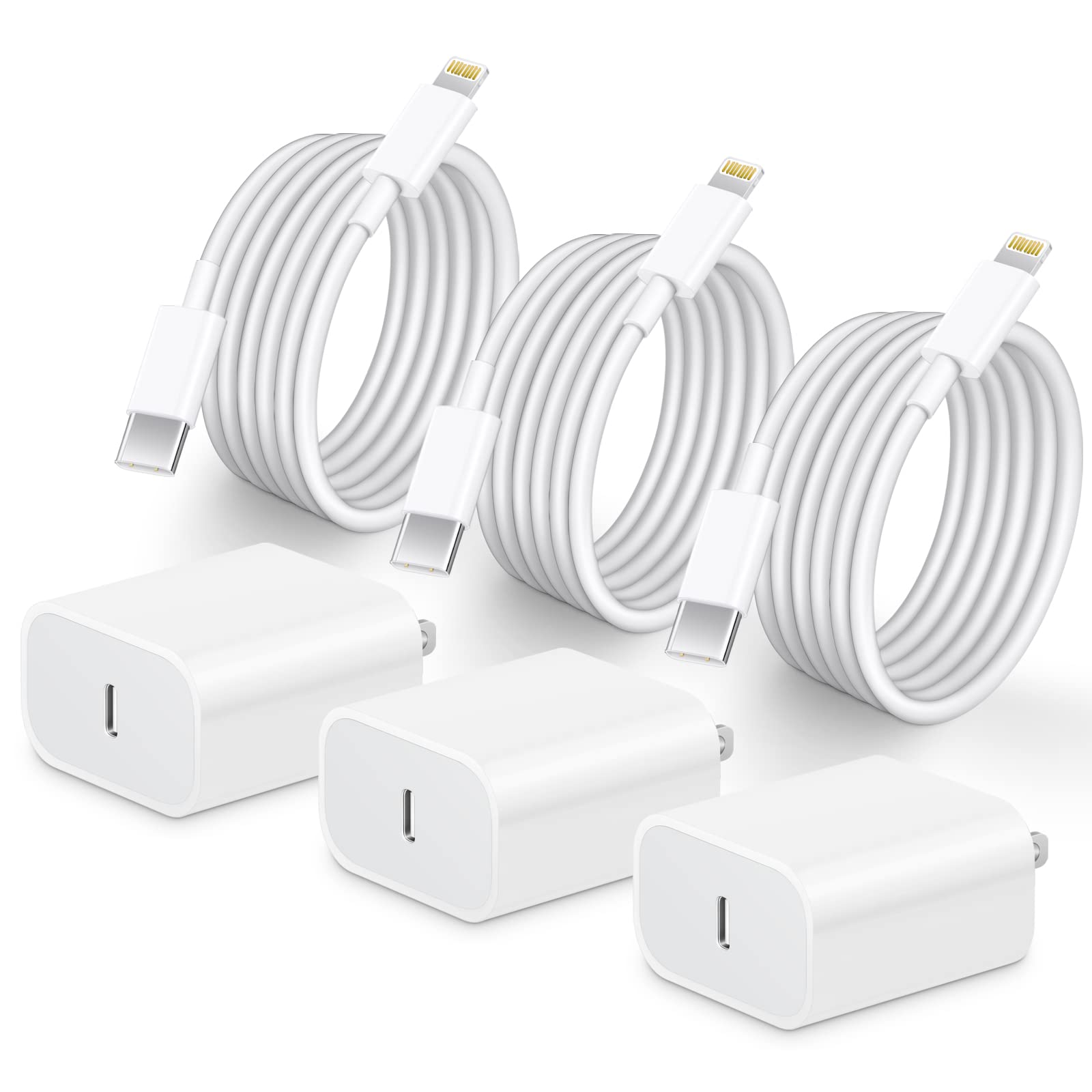 i·Phone Charger, 3-Pack [MFi Certified] 20W PD USB C Fast Wall Charger with 6ft Charging Cord for i·Phone 14/14 Pro/13/13 Pro/12/12 Pro/11/Xs/XR/SE 2020, and More