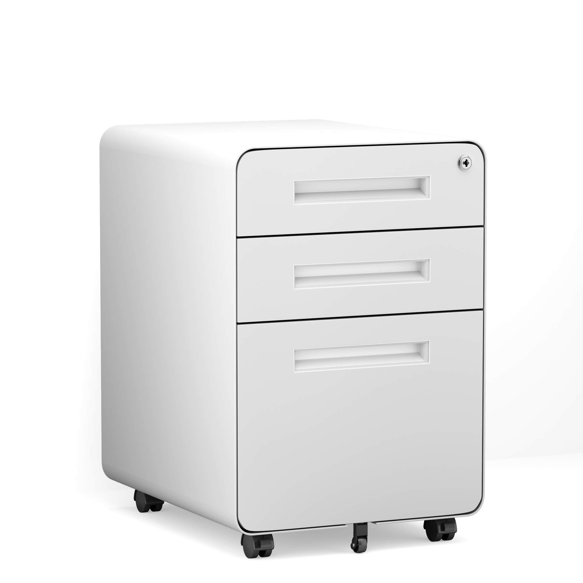 Buy Mobile Filing Cabinet 3 Drawers, White Rolling Small File Cabinet ...