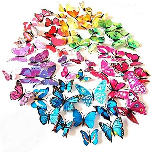 ElecMotive 72 Pcs 6 Packs Beautiful 3D Butterfly Wall Decals Removable DIY Home Decorations Art Decor Wall Stickers & Murals for Babys Bedroom TV Background Living Room (72 pcs in 6 Colors)