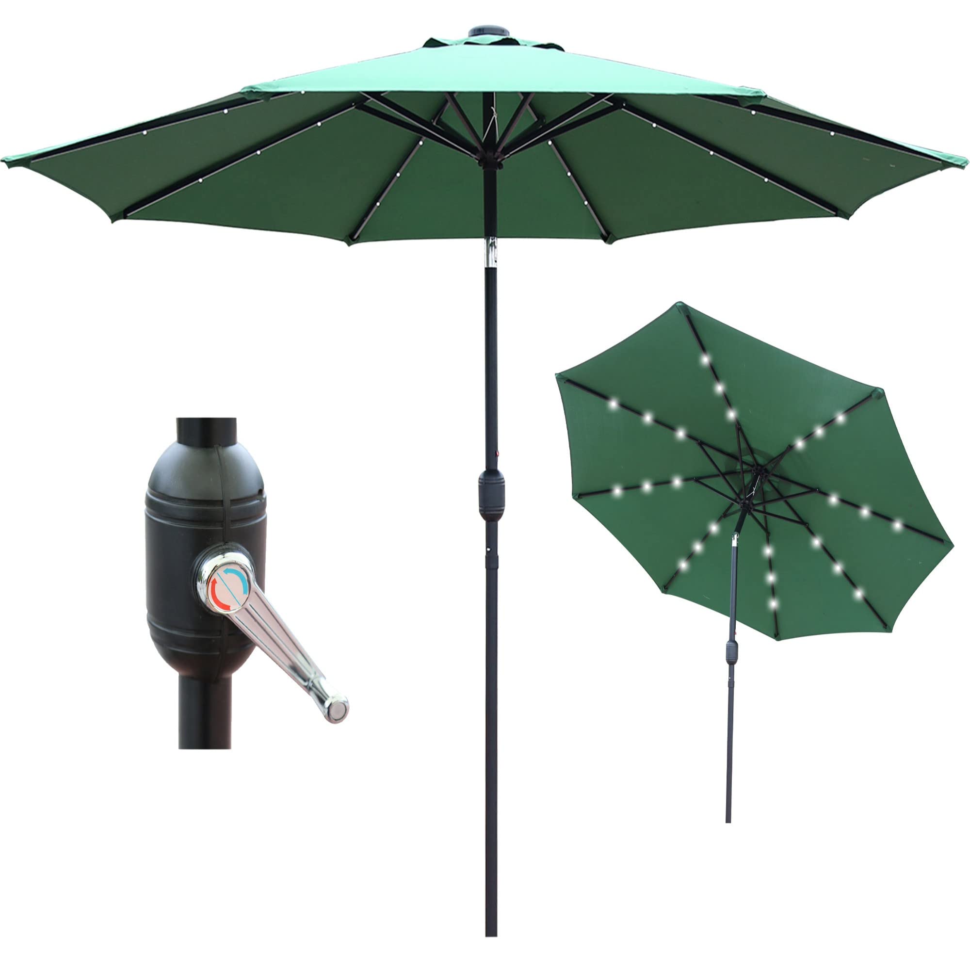 GlamHaus Garden Parasol Solar LED 2.7M,Tilting Table Umbrella with Crank Handle, Protection UV40, Includes Parasol Cover, Gardens and Patios - Sand, Grey, Cream, Green, Khaki