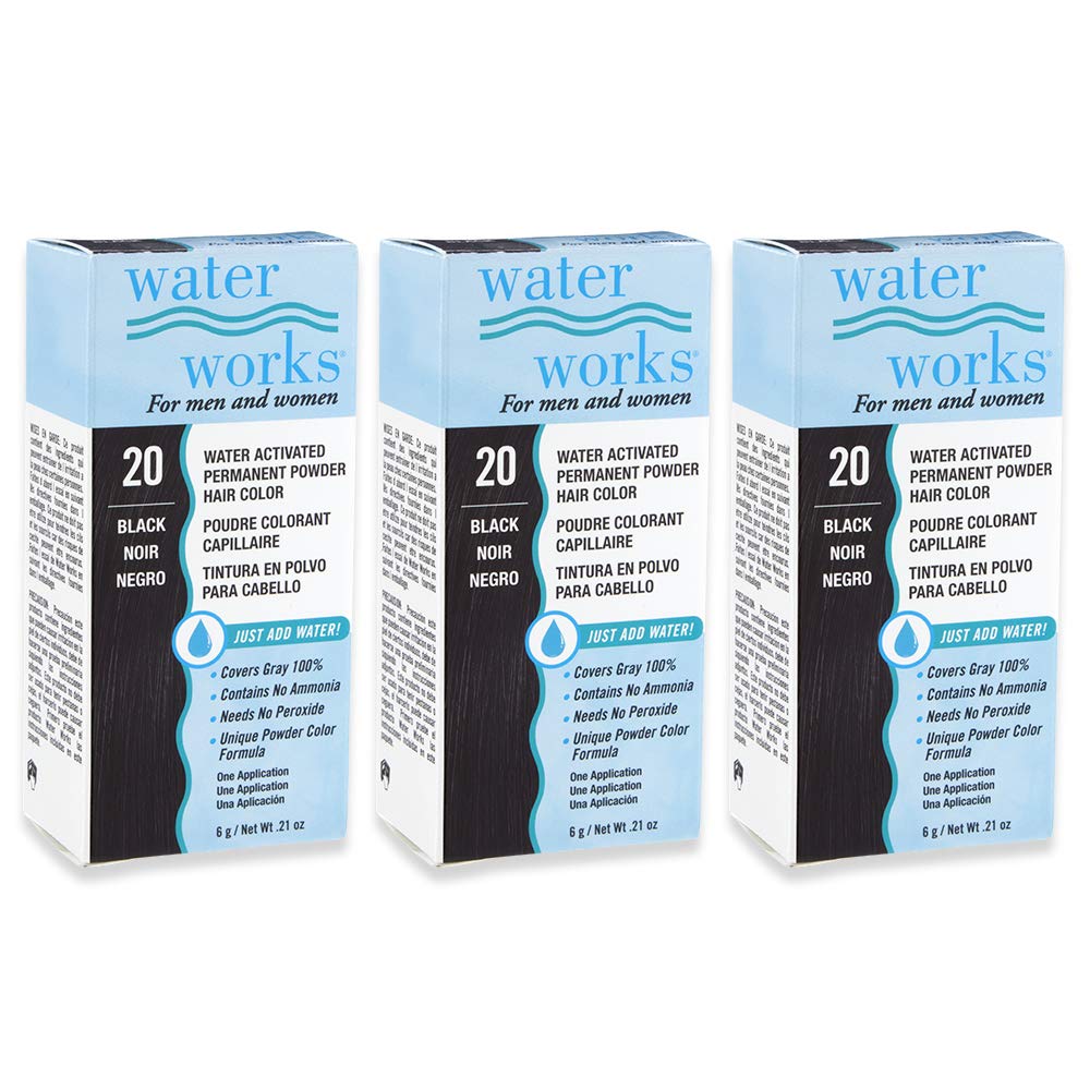 Water WorksPowder Hair Color, Permanent, 3 packs (Black)