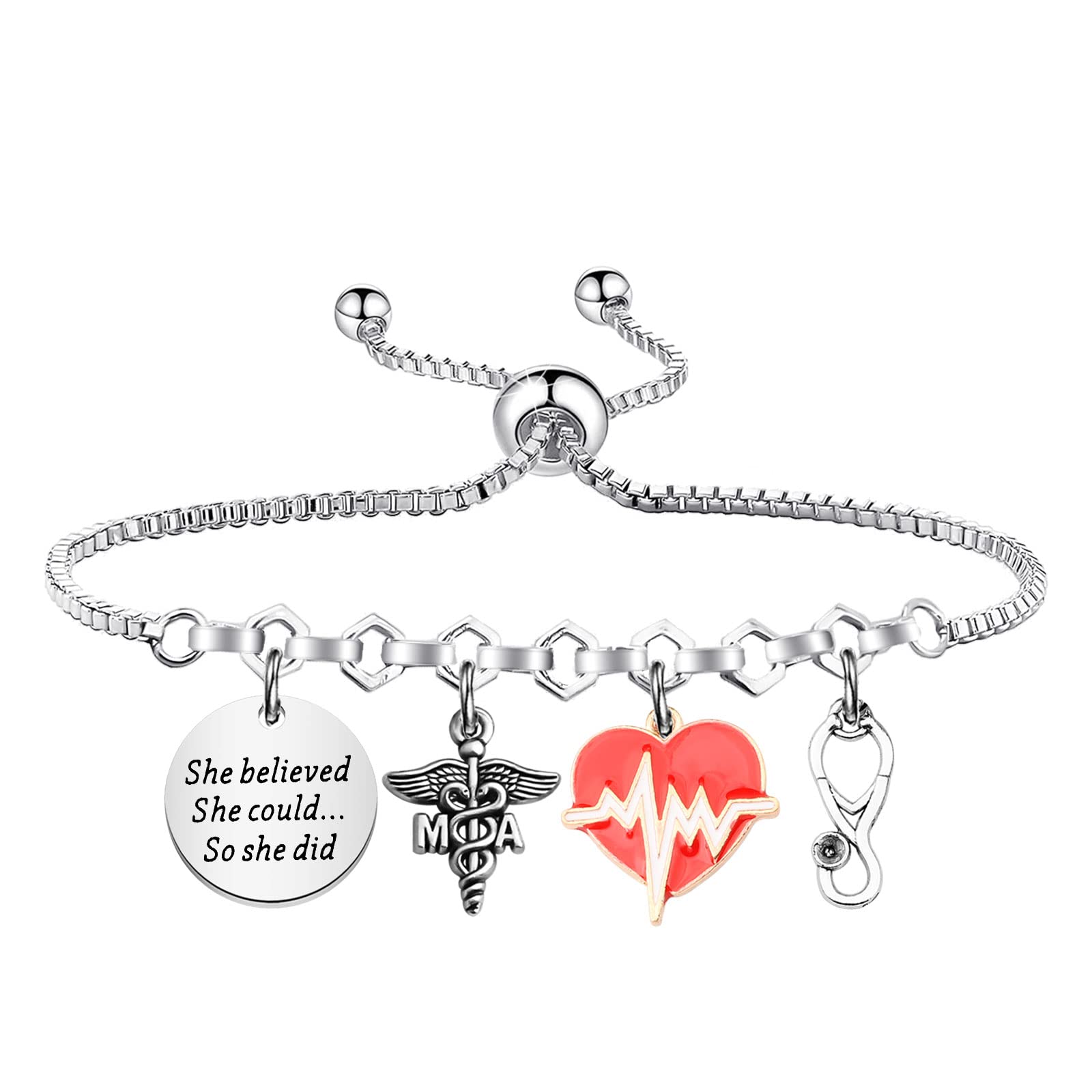 PLITI Medical Assistant Gift Medical Assistant Graduation Gift She Believed She Could So She Did MA Charm Bangle