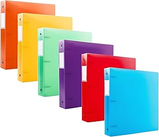 Filexec 50003-6492 6492, 1" Frosted Ring Binder, Set of 6, 6 Assorted Colors, Blueberry, Strawberry, Grape, Lime, Lemon, T...