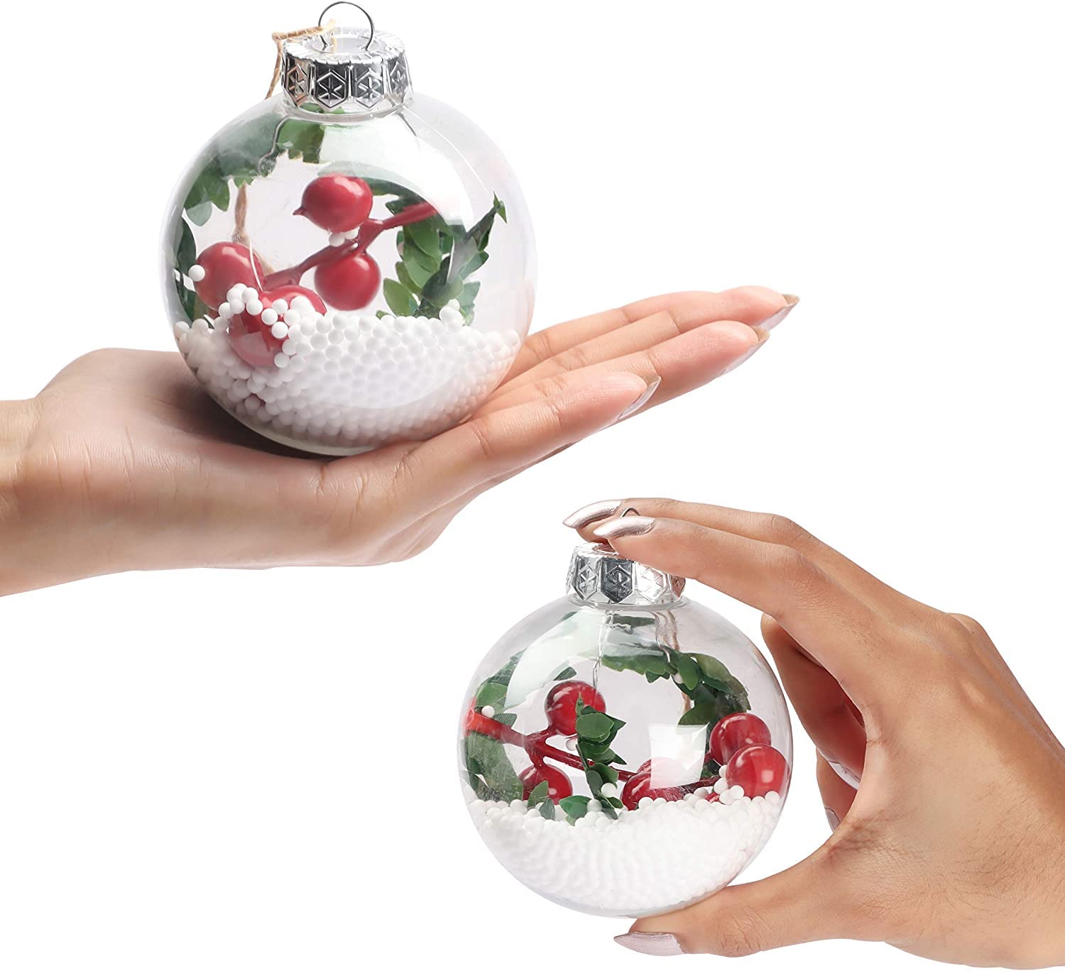 Bakefy�- Clear Ball Ornaments Clear Christmas Ornaments with Rope and Removable Metal Cap Clear Hanging Ornaments for Crafts Christmas Tree Decor-Glass Ball 2 Piece