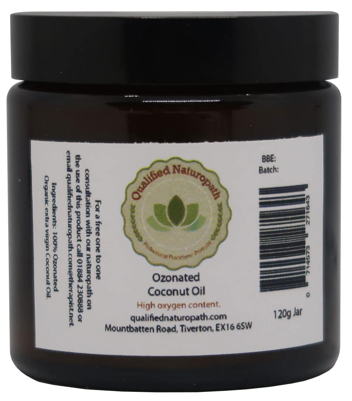 Ozonated Coconut Oil (Organic, Cold Pressed) - 120g (3.3 fl oz) – in Glass Jar